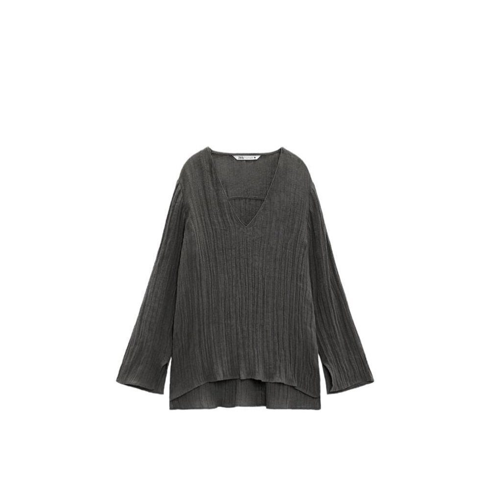 ZARA LINEN BLOUSE GRAY SIZE M | 7624/118